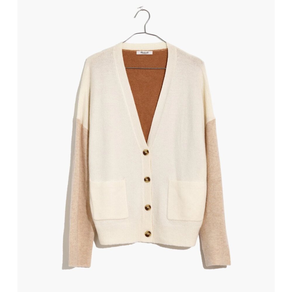 Madewell Kent Ex-Boyfriend Cardigan Sweater in Colorblock Heather Timber Large